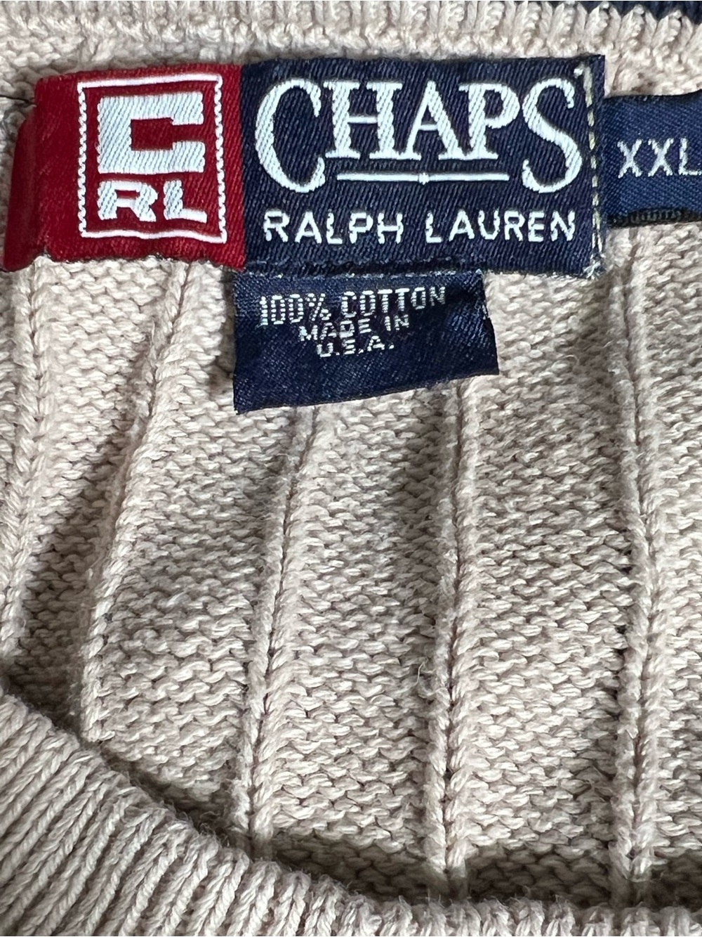 CHAPS Ralph Lauren Classic Ribbed Crewneck Tan Beige Sweater - size XXL 2XL - Picture 11 of 11